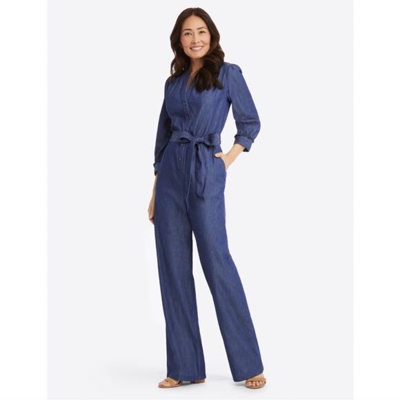 Draper James the waist jumpsuit in chambray dark wash NEW XS - Picture 12 of 12